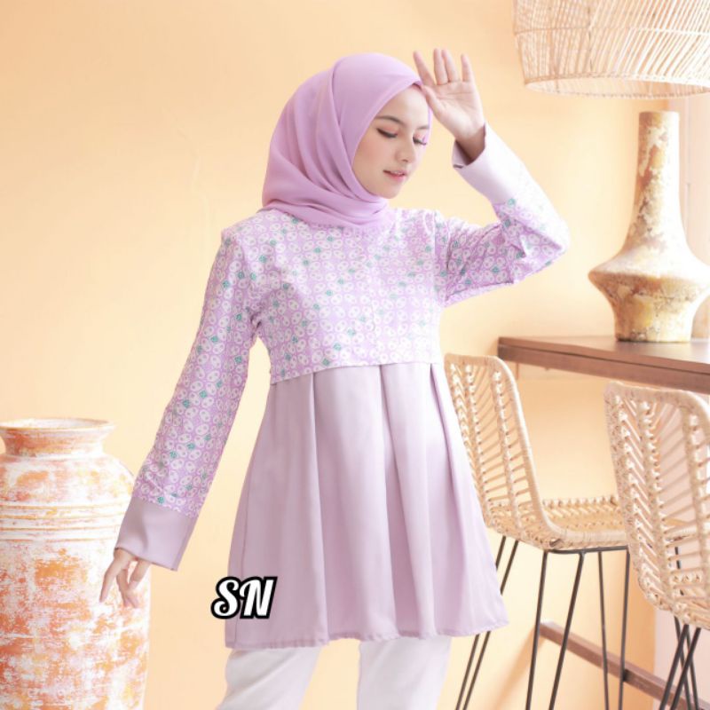 tey-17 Batik wanita ASJ SA HRB026 Kenongo Kemeja Tosca Pendek-2