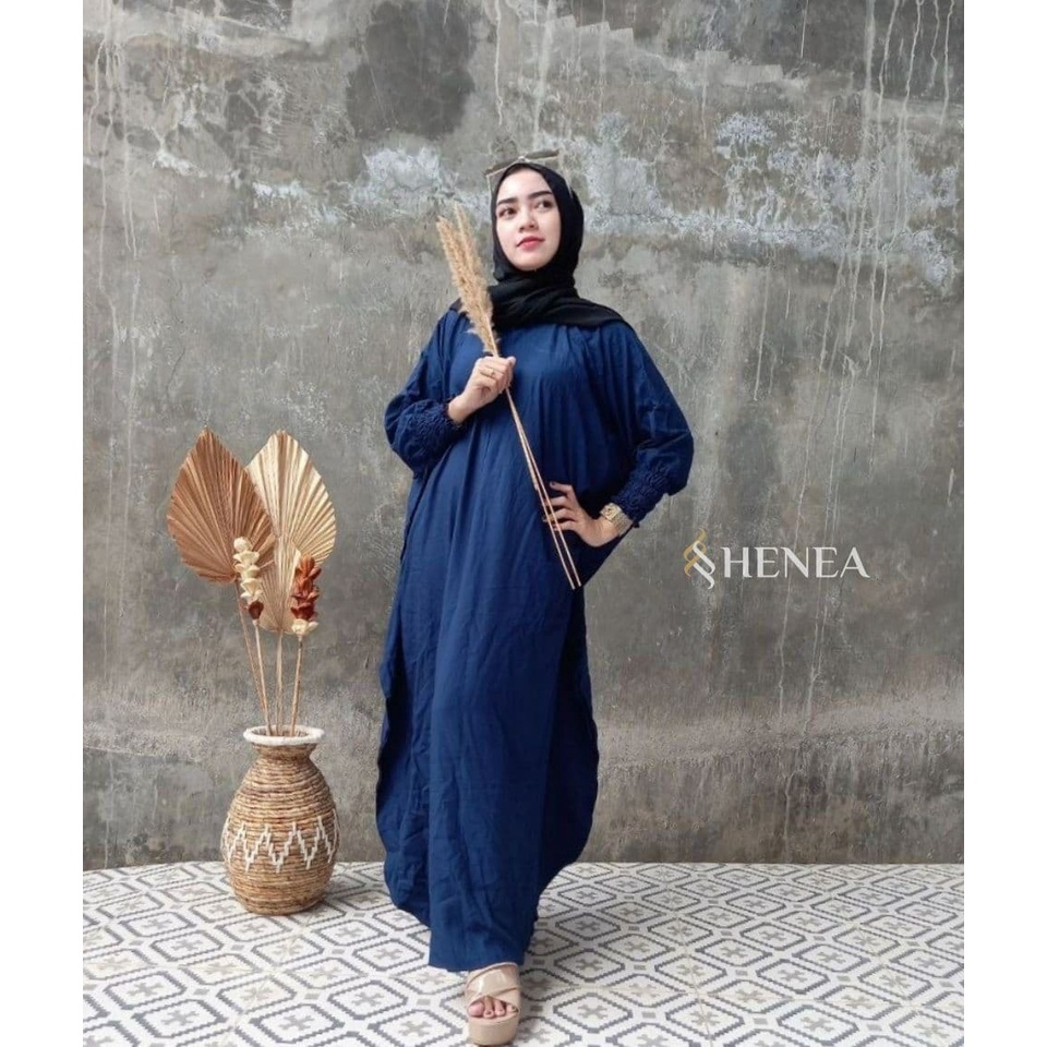 Henea Kaftan Polos Wanita Jumbo Rayon Premium Gamis Kaftan Batik Modern Kekininan Bigsize LD 160 cm