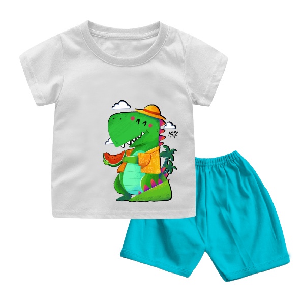 Setelan Bayi &amp; Anak Beach Dino Untuk Usia 6 Bulan - 8 Tahun Bahan Katun Combed 30s