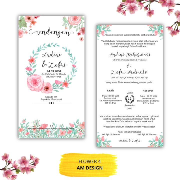 

Cetak Undanga Pernikahan Satu Lembar Bolak Balik Desain Flower 4 Murah New