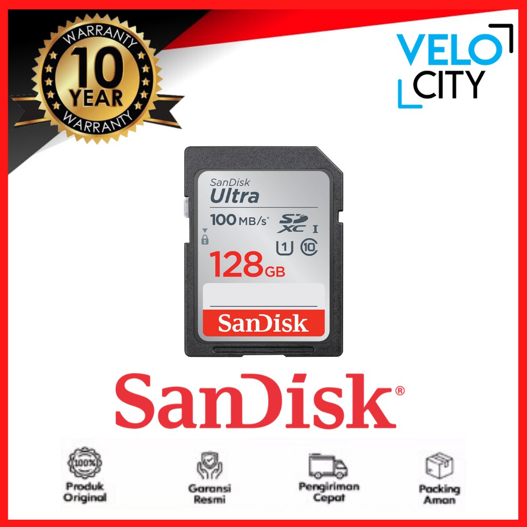 SD Card SanDisk Ultra SDXC UHS-I SD Card 128GB Class 10 up to 100MBps Original Garansi 10 Tahun