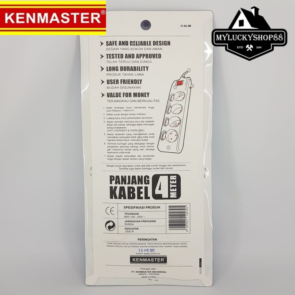 Kenmaster F-44 Stop Kontak Colokan 4 Lubang On Off  4 Meter - F44 4M