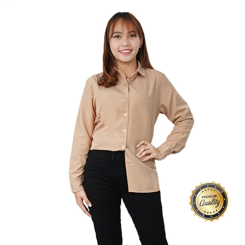 Tq88indonesia Fashion Baju Kemeja Wanita Lengan Panjang Terbaru / KEM OFFICE / Busana Casual Cewek Terbaru / Hem Polos / Ootd / Outfit Kasual Kekinian