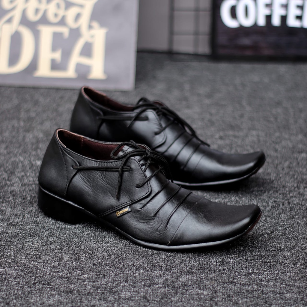 Sepatu Pantofel Hitam Kulit Asli Formal Kerja Kantor Pria Abraham Rempel Tali