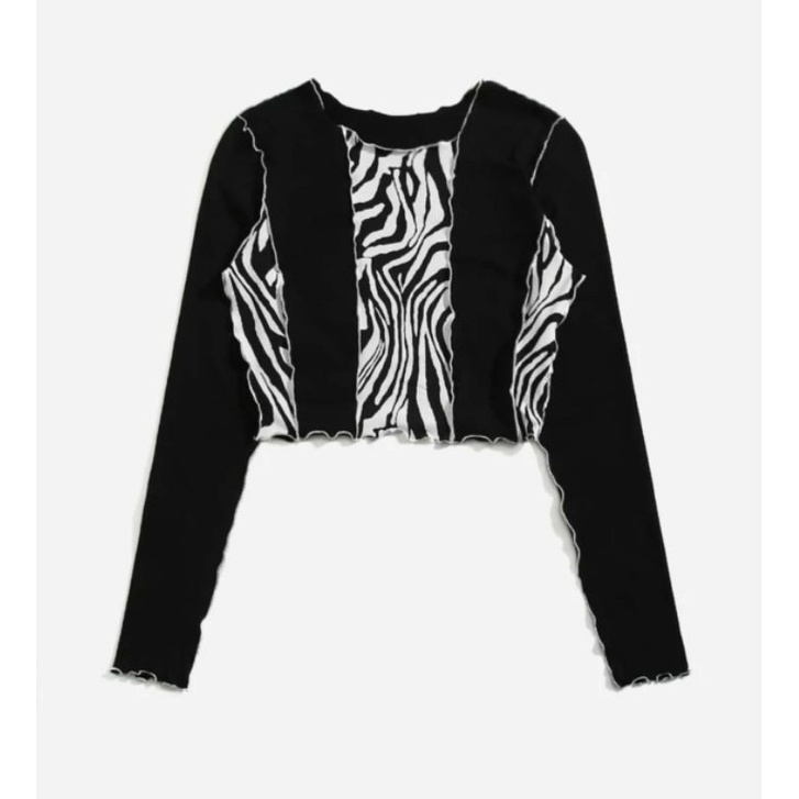 SHEIN Lettuce Trim Zebra Striped Top