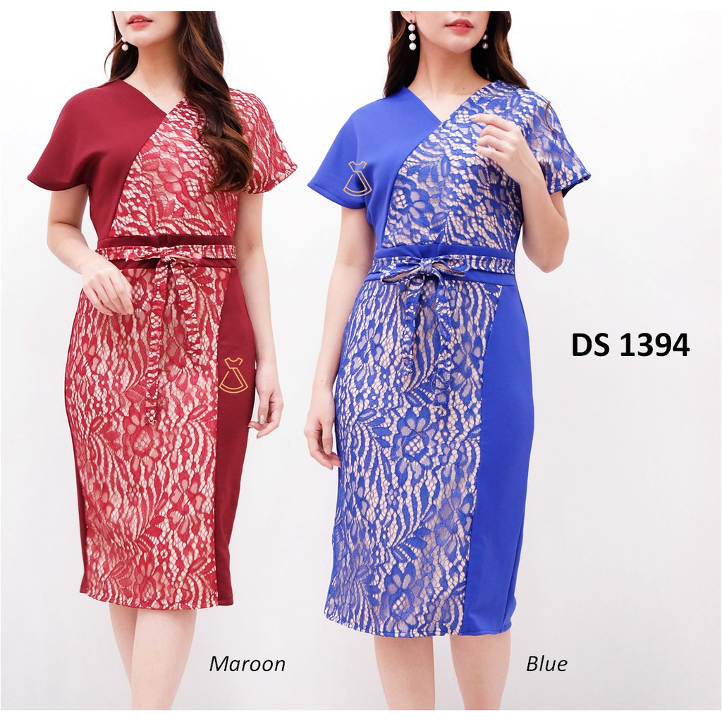 DS1394 - DRESS PESTA BRUKAT LACE MIDI SCUBA BODYCON SEPAN PREMIUM