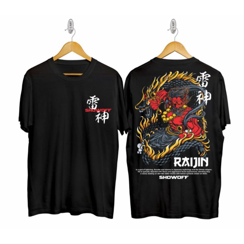 kaos T-shirt Kaos distro atasan pria/SHOWOFF RAIJIN hitam