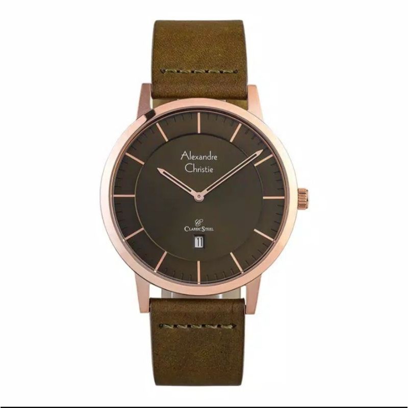 Jam tangan pria original Alexandre Christie AC-8639 leather strap