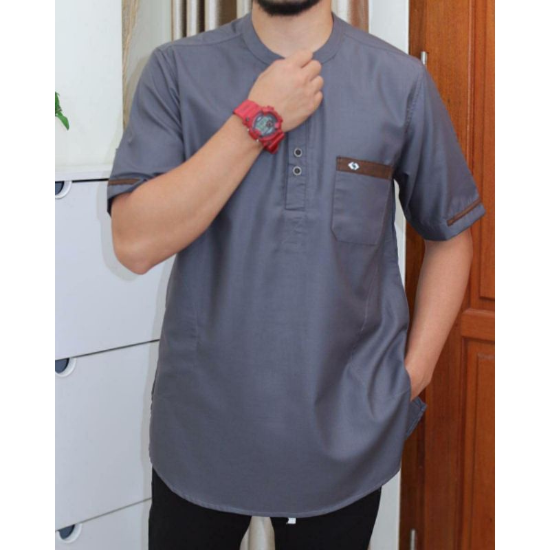 Baju koko kurta tangan pendek strip bahan toyobo royal mix grade A