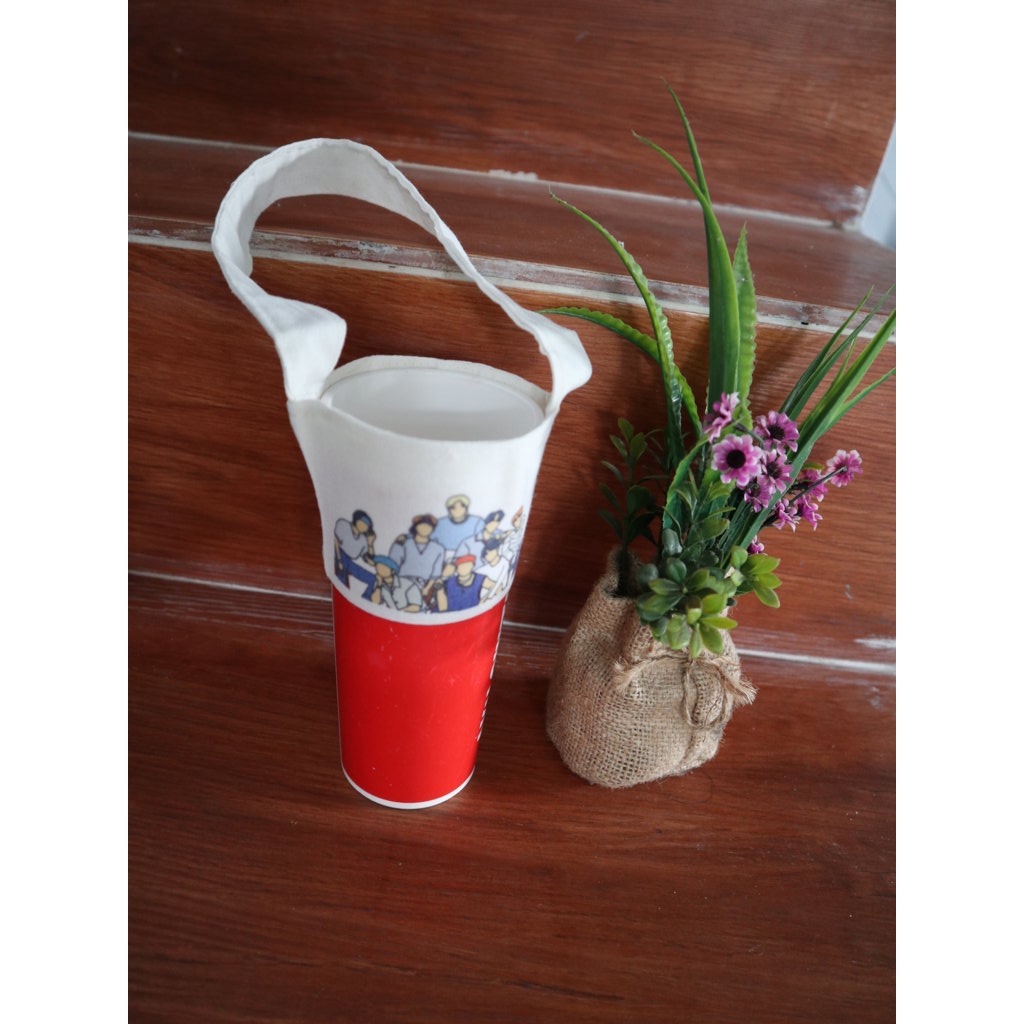 Holder Cup Kain Blacu Custom print depan belakang