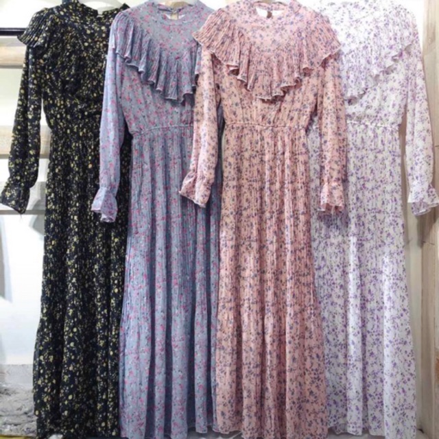 Gamis Bangkok  Plisket  Voal Motif