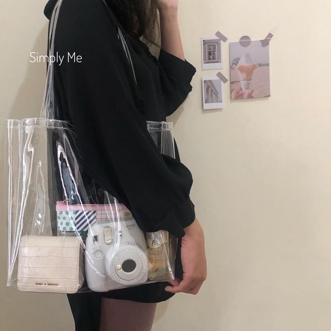 ➻ TOTEBAG TRANSPARANT / TRANSPARANT BAG TOTE BAG PVC / TAS TOTE PVC MIKA ELASTIS HAMPERS FASHION ⅎ