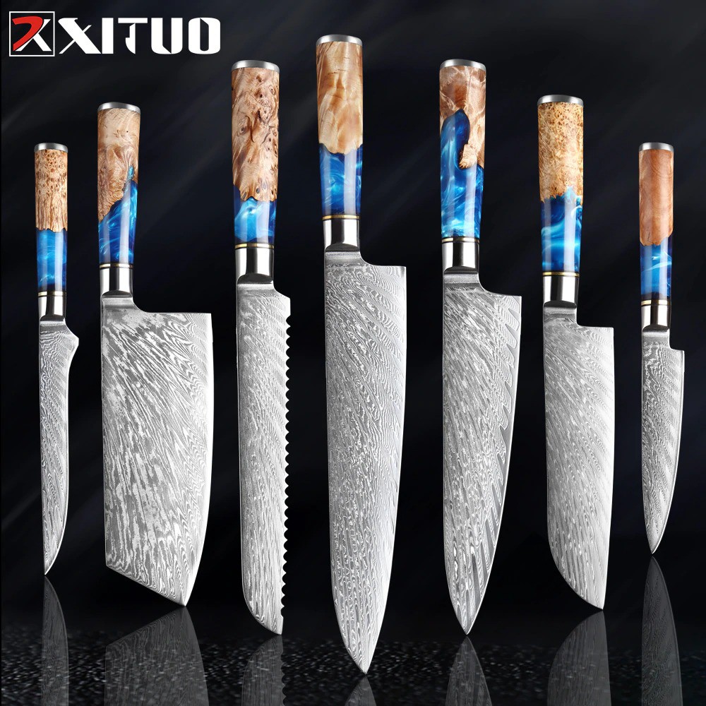 XITUO Pisau Dapur Utility Damascus Pattern Thousand Feather 5 Inch - DL022 - Silver