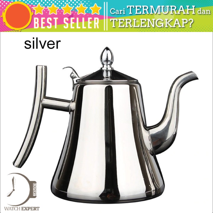 COD Teko Air Teh Kopi Water Kettle Teapot 1.2L with Filter - Hokerbat HS4012 - Silver