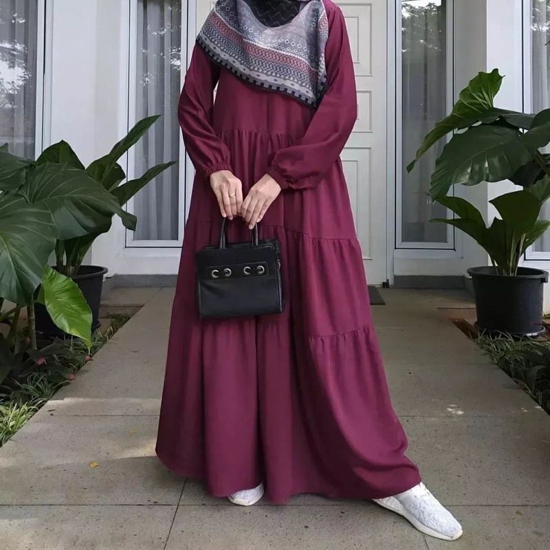 Gamis rempel susun dalam dress polos rempel susun