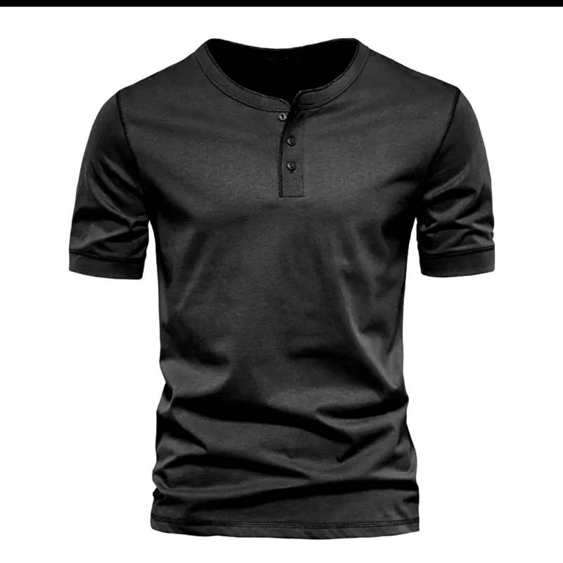 Kaos Kancing Pria Lengan Pendek Henley Roxy Black hitam