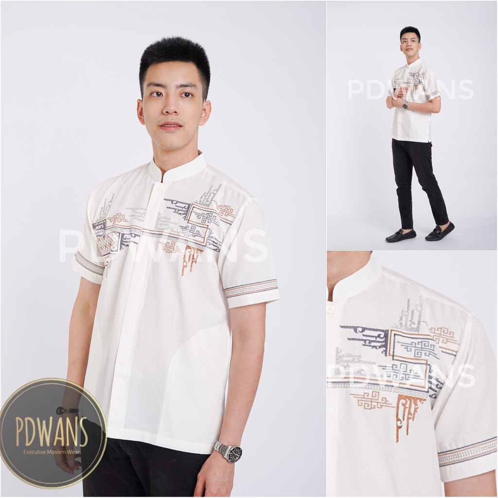 BAJU KOKO Muslim Lengan Pendek Putih Bordir PDWANS - BMT23