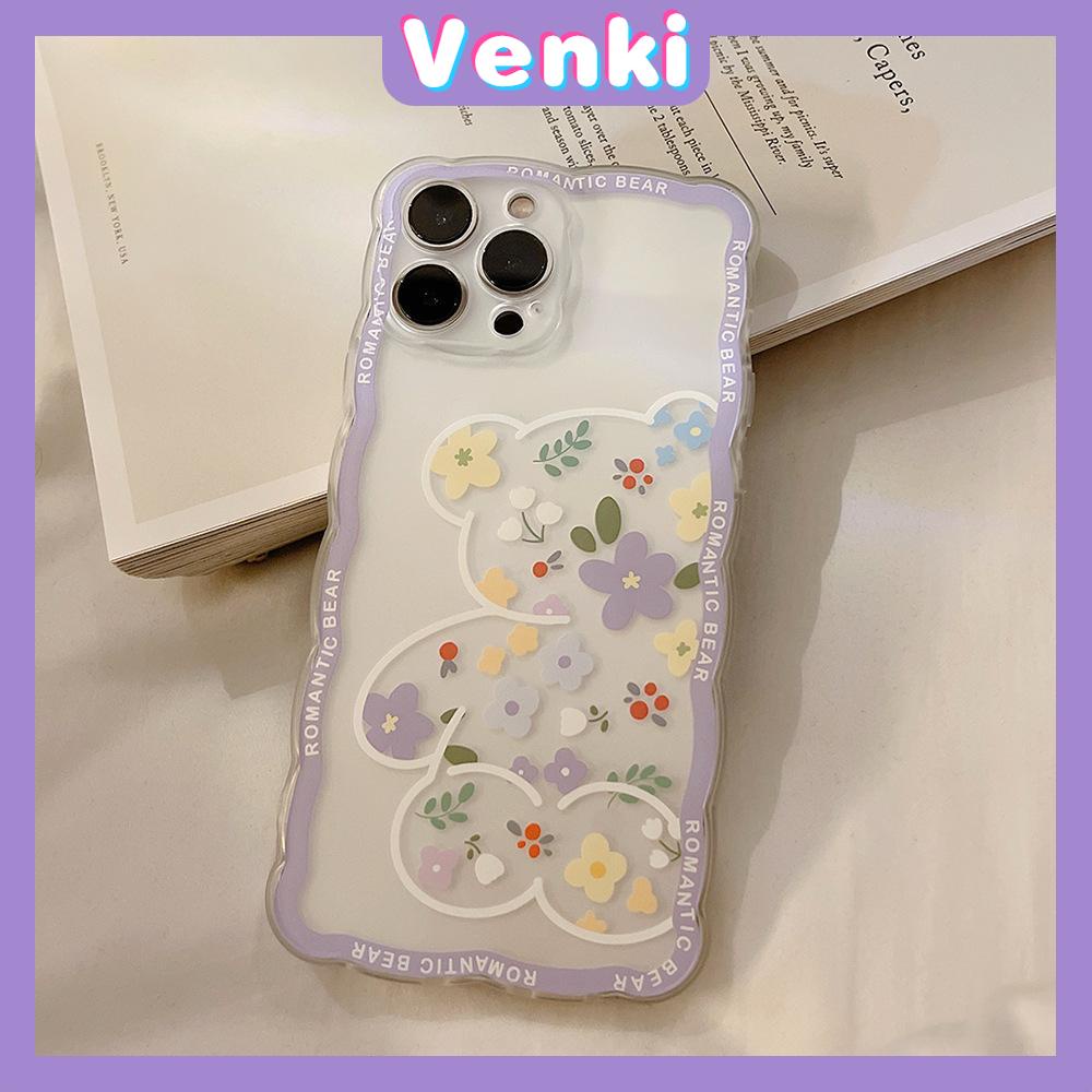 iPhone Case Silicone Soft Case Clear Case Wave Non-Slip Shockproof Camera Full Coverage Protection Purple Flower Bear For iPhone 13 Pro Max iPhone 12 Pro Max iPhone 11 iPhone 7Plus