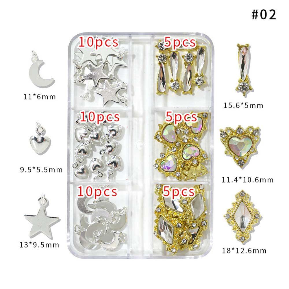 Mxbeauty Nail Art Rhinestones Fashion Warna Emas Perak Manikur Aksesoris Kuku Bor Bintang Bulan 3D Perhiasan Kuku