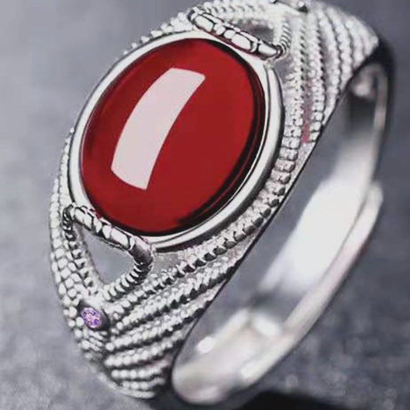 Cincin Wanita Model Terbuka Hias Batu Akik Merah Hijau Gaya Eropa Amerika Untuk Pesta