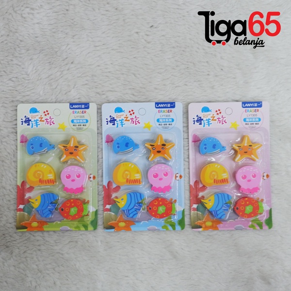 365 Cartoon Eraser #40899 Penghapus Set Sea Animal Shape Penghapus Kartun Isi 6 pcs