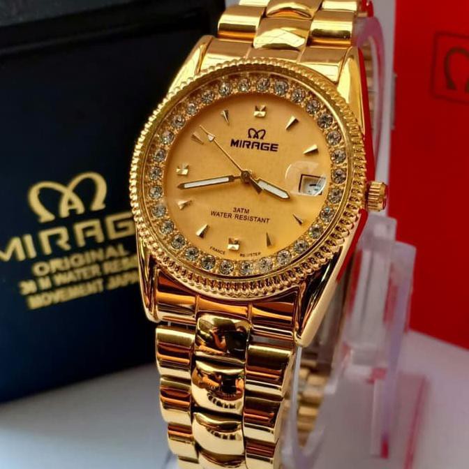 JAM TANGAN MIRAGE 1579 PRIA FULL GOLD ORIGINAL