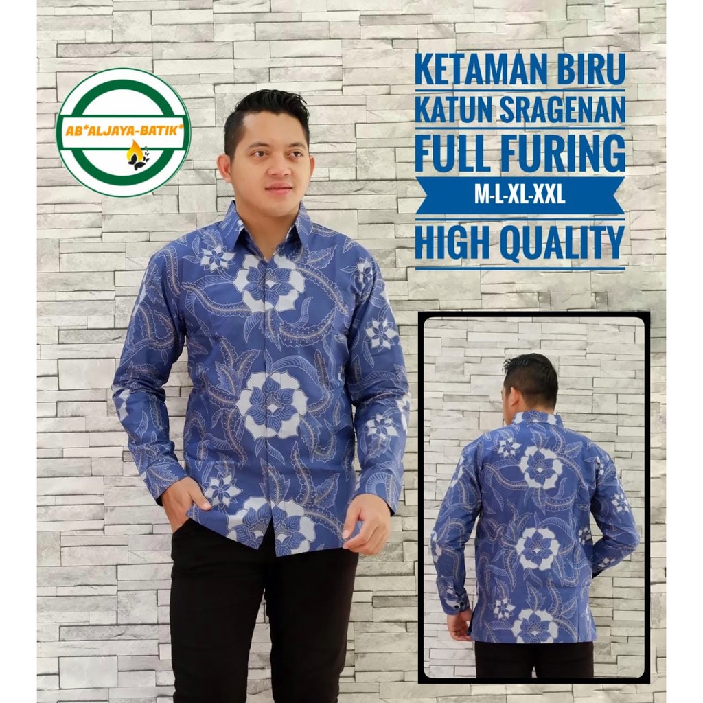 KETAMAN BIRU Kemeja Batik Pria Lengan Panjang Katun Halus FULL FURING Batik Aljaya