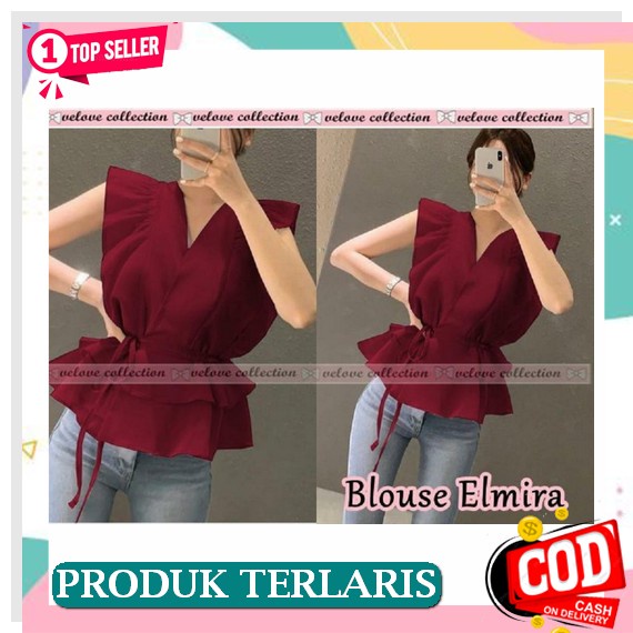 Blus Wanita Casual Lengan Panjang Bahan Sifon Versi Korea Warna Putih   Biru   Merah Untuk Kantor Bl