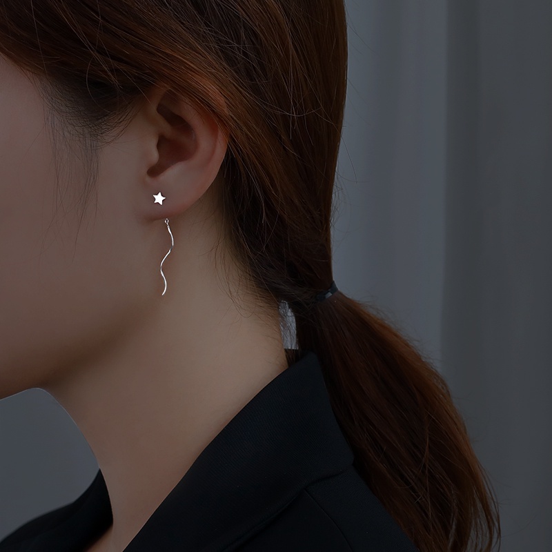 Anting Bulan Bintang Asimetris Anting Bulan Bintang Anting Rumbai Panjang Wanita Gaya Korea Sederhana Fashion Aksesoris