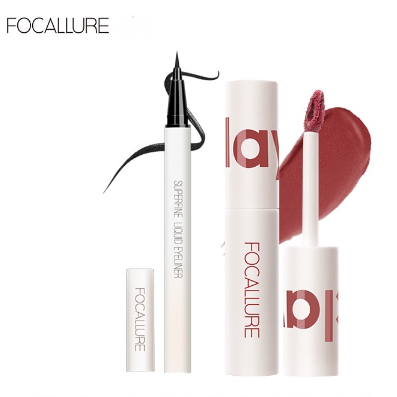 FOCALLURE 2pcs Makeup Set Velvet-Mist Lip Clay#302 + Superfine Black Eyeliner Waterproof