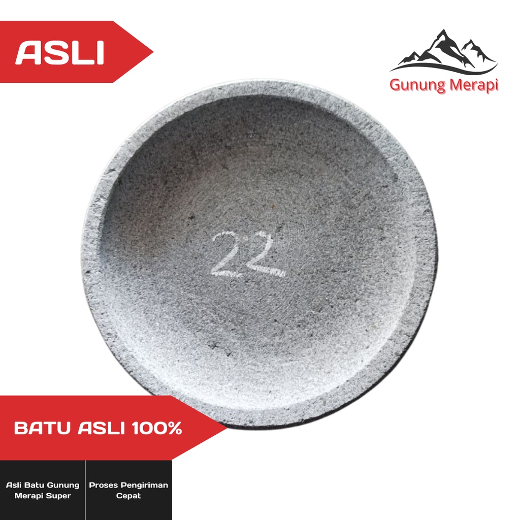 Cobek Batu Merapi Magelang 22 cm | Cobek Batu + Ulekan Asli Magelang | Batu Super Asli Gunung Merapi