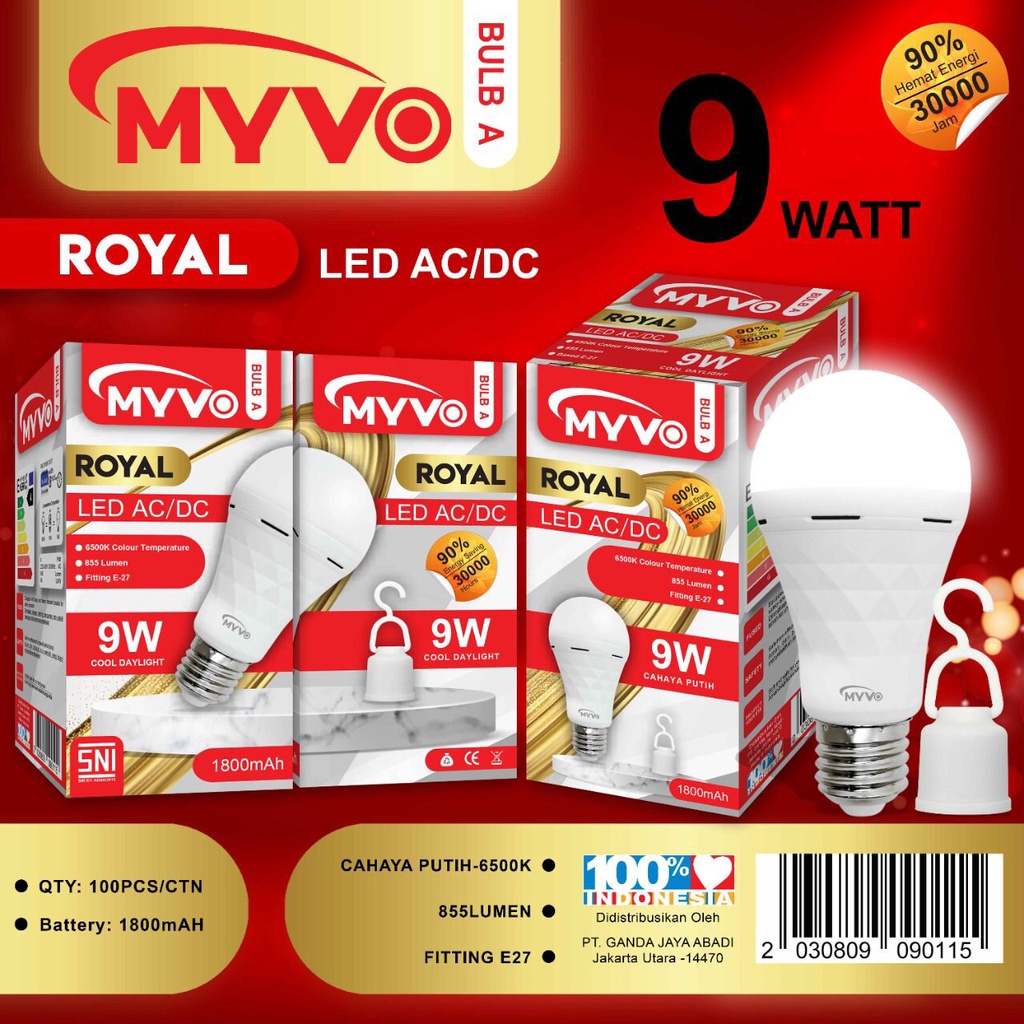 Bohlam LED Emergency Myvo Royal 9 Watt + fitting Lampu darurat Lampu Magic