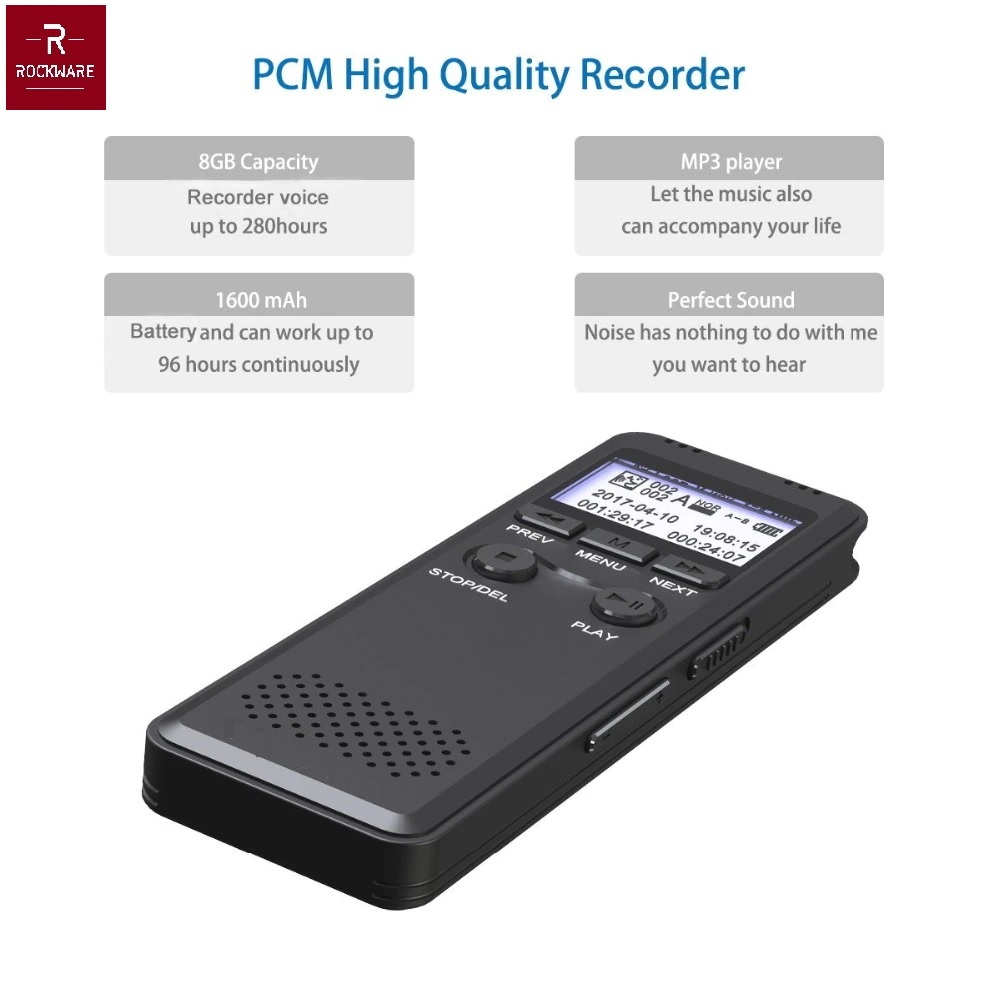 ROCKWARE RW-AVR08 - Digital Voice Recorder - Perekam Suara Digital 8GB