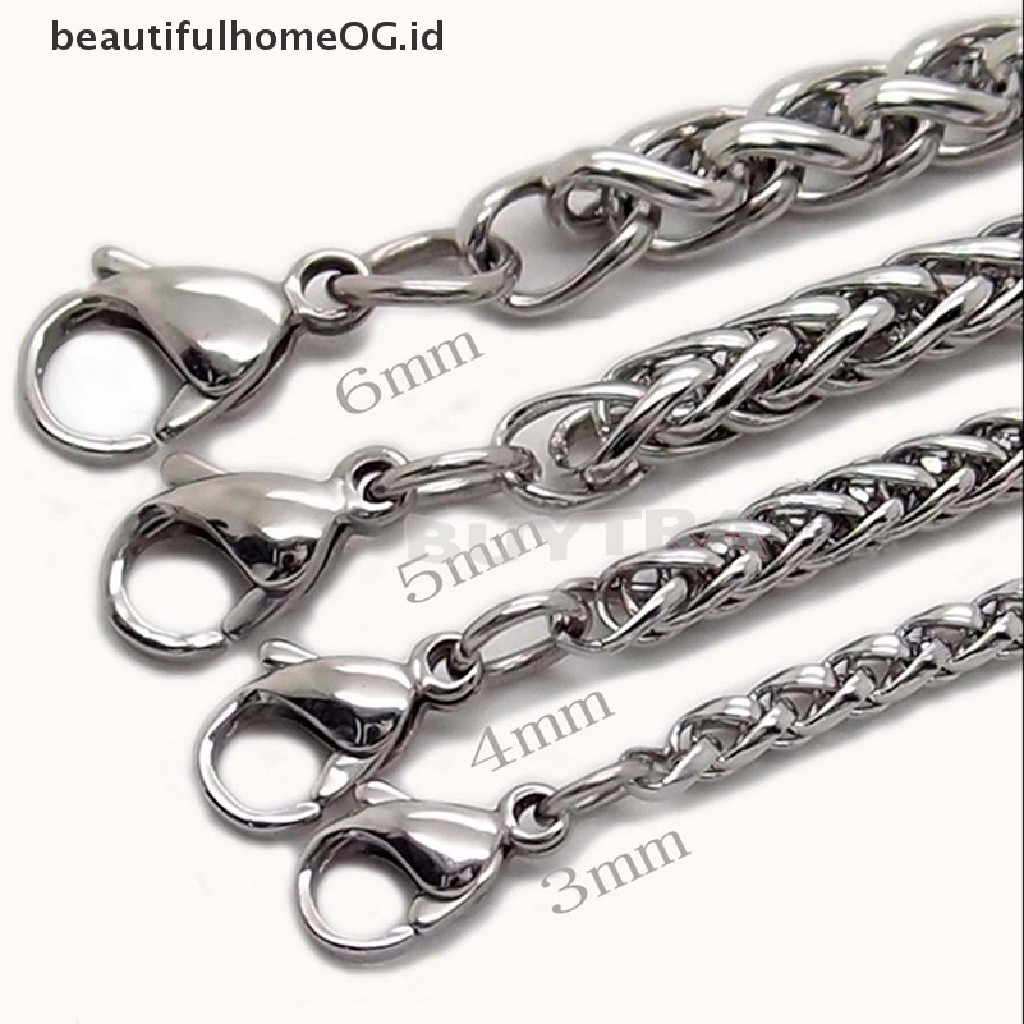 Kalung Rantai Model Kepang Bahan Stainless Steel Warna Silver Ukuran 3 4 5 6MM Untuk Pria