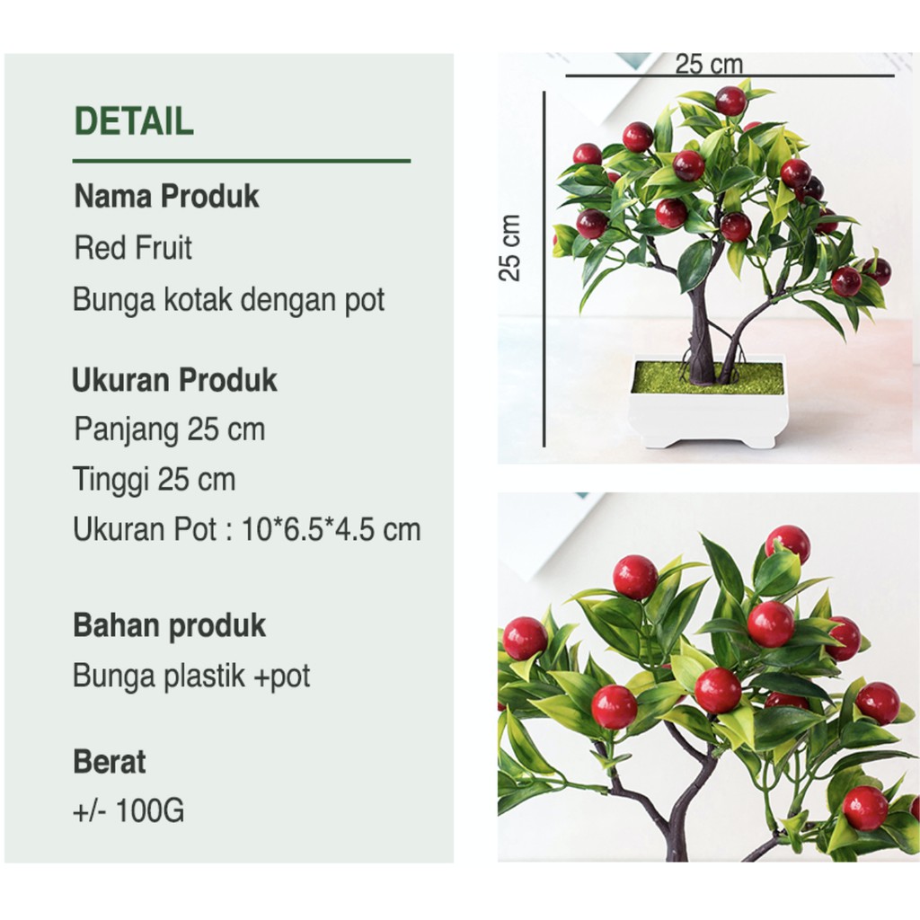 Artificial Flower Pot Bunga Plastik Pot Bunga Hiasan Pohon Buatan Dekorasi Rumah Motif Red Fruit