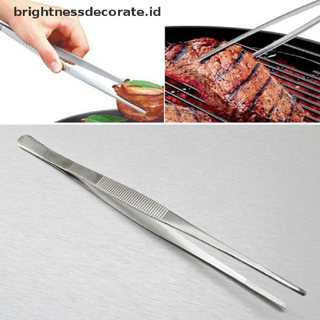 [birth] Silver Stainless Steel Long Food Tongs Straight Tweezers Kitchen Tool [ID]