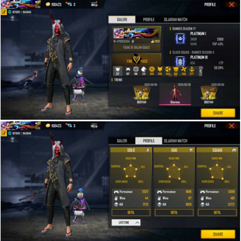 Akun Freefire Sultan Parah Lobby Full Idaman Spek Super Gg Shopee Indonesia