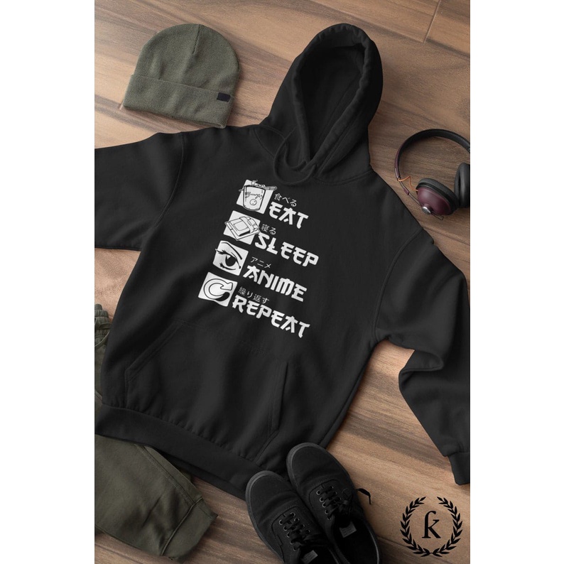 HOODIE PRIA WANITA EAT SLEEP REPEAT ANIME SIZE M - XXL - HOODIE PREMIUM