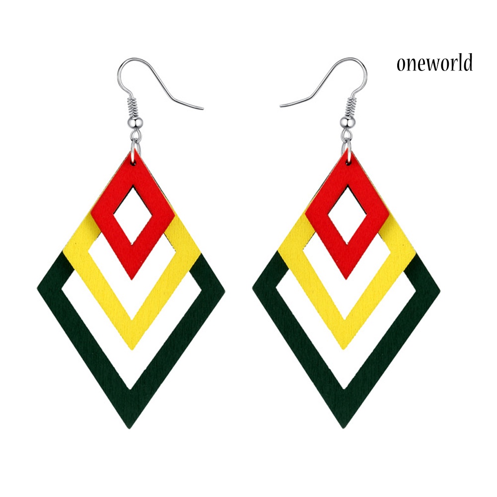 OW@ Creative Multilayer Irregular Dangle Hook Retro Wood Women Earrings Jewelry Gift