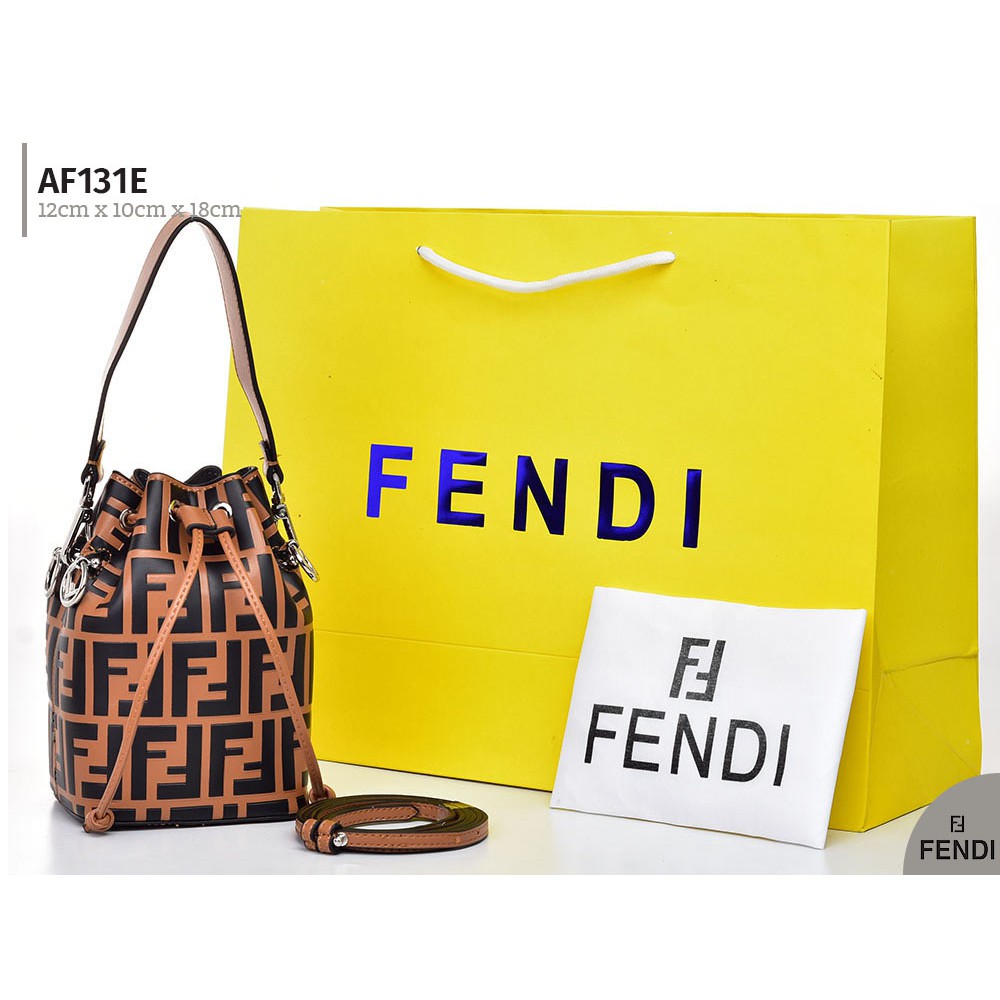 Tas Fendi Mon Tresor Bucket FF Embossed Mini Twotone COKLAT-HITAM Semprem AF131-2