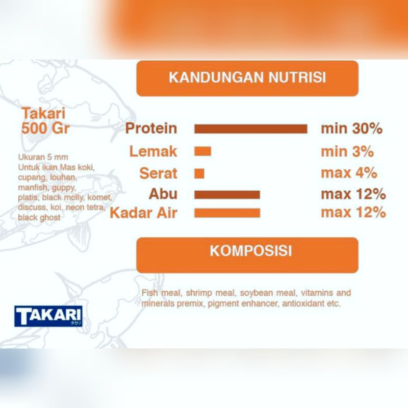 TAKARI 500GR 5MM MAKANAN PAKAN PELET IKAN KOI DAN IKAN HIAS