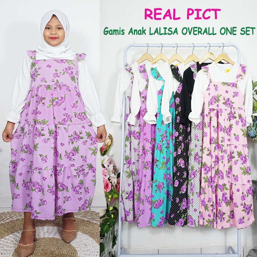 CARLINA DRESS ANAK LALISA OVERALL ONE  SET BUNGA USIA 6-12Tahun