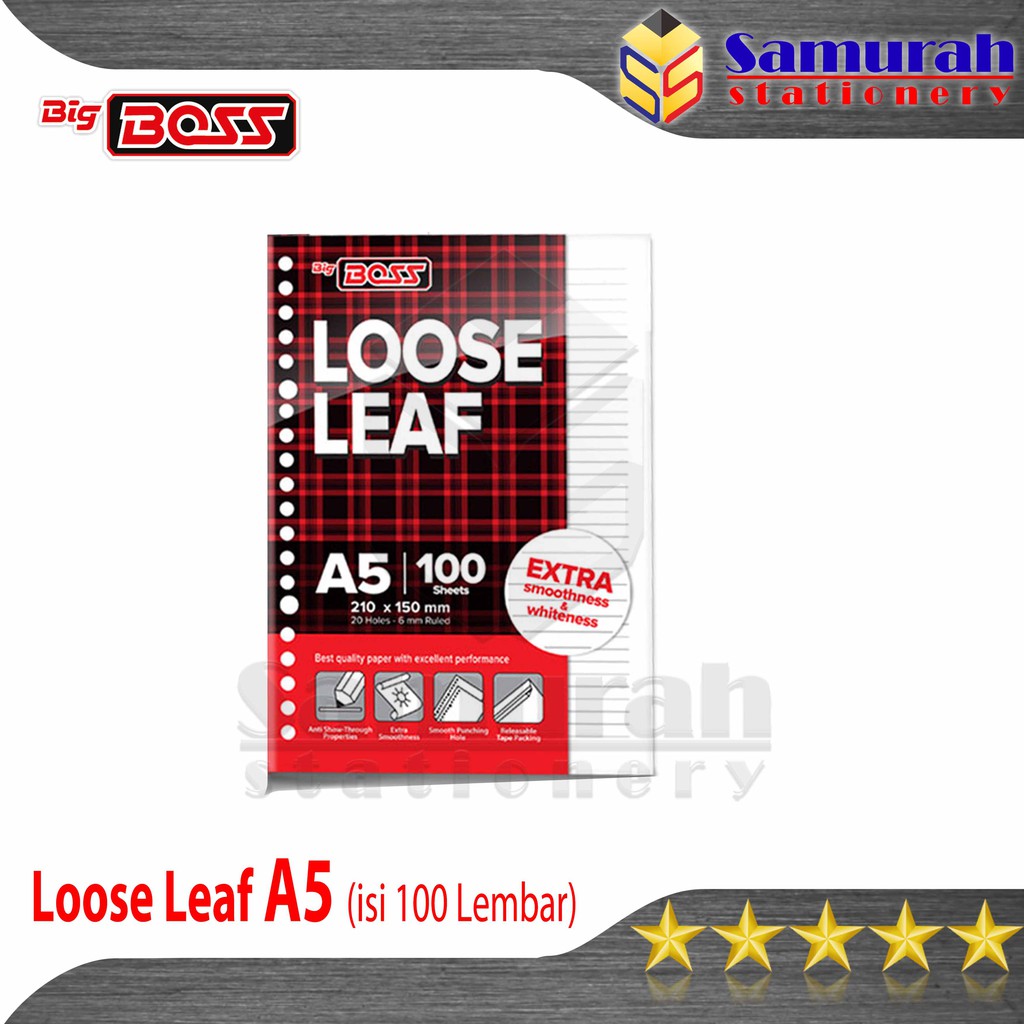 

Loose Leaf A5 100 Big Boss Kecil Bergaris / Kertas isi Binder File Ukuran A5 isi 100 Lembar Garis