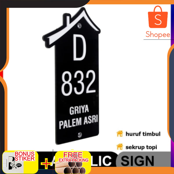 

nomor rumah acrylik timbul 17x30 cm - dasar hitam 17x30 cm Keren