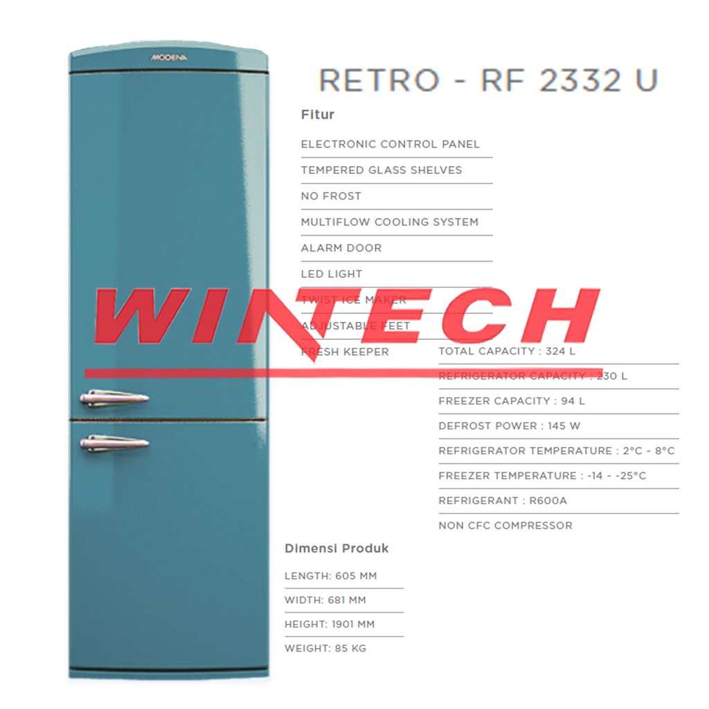 MODENA RETRO RF 2332 U Refrigerator Twist Ice Maker - Kulkas 2 Pintu