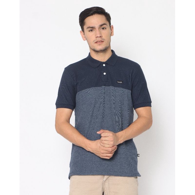 HOLD Polo Shirt Pria Kaos Kerah Motif Kombinasi Series Premium Atasan Original Branded