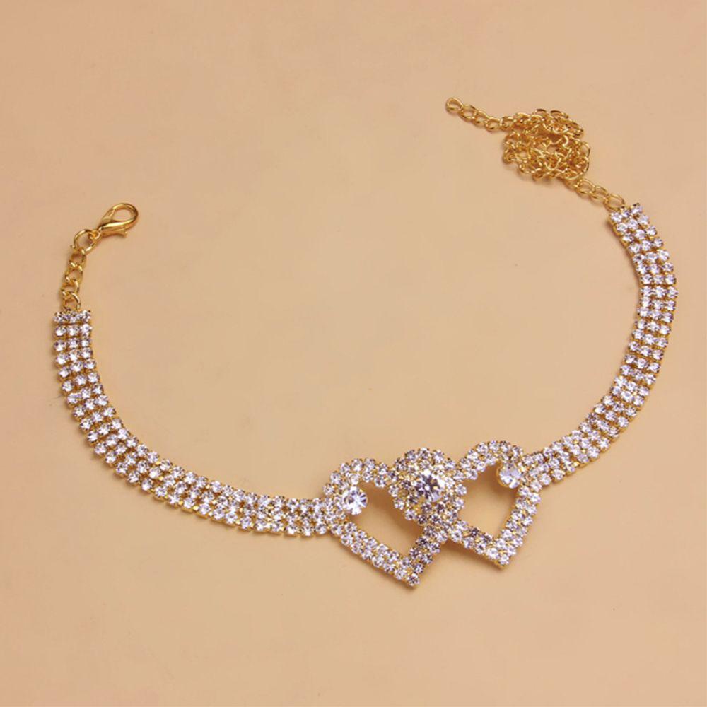 R-flower Anklet Barefoot Chain Bling Kristal Warna Silver Hati Ganda