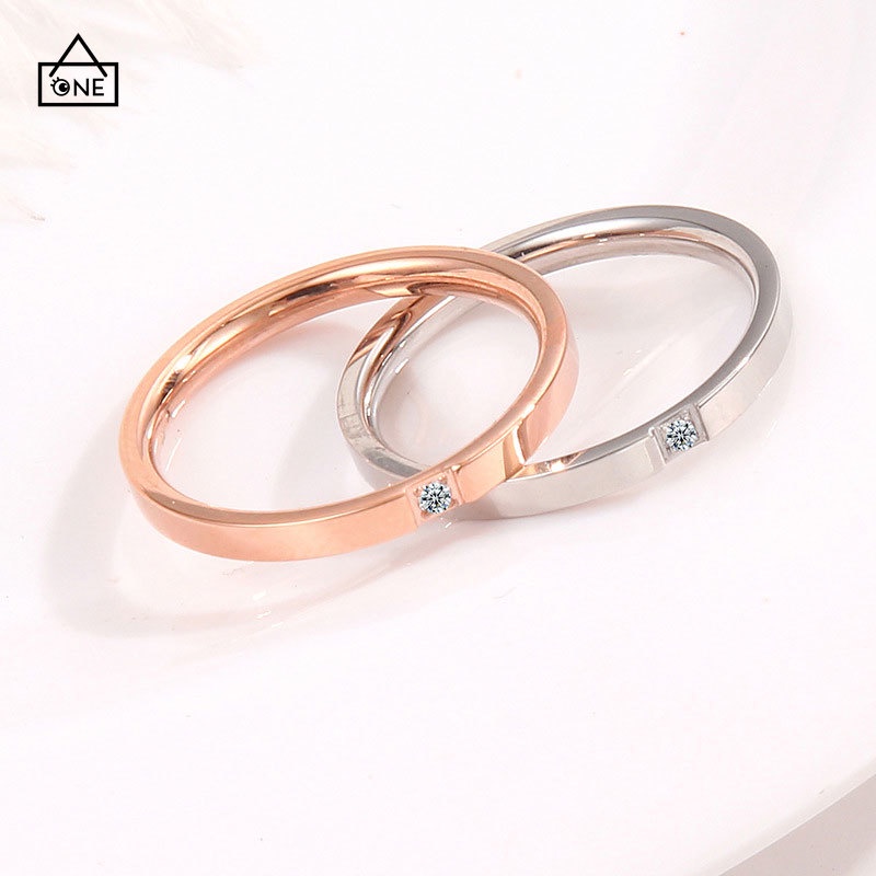 COD❤Cincin Wanita Sederhana Korea Hadiah Aksesoris Perhiasan Cincin Berlian Baja Titanium A one