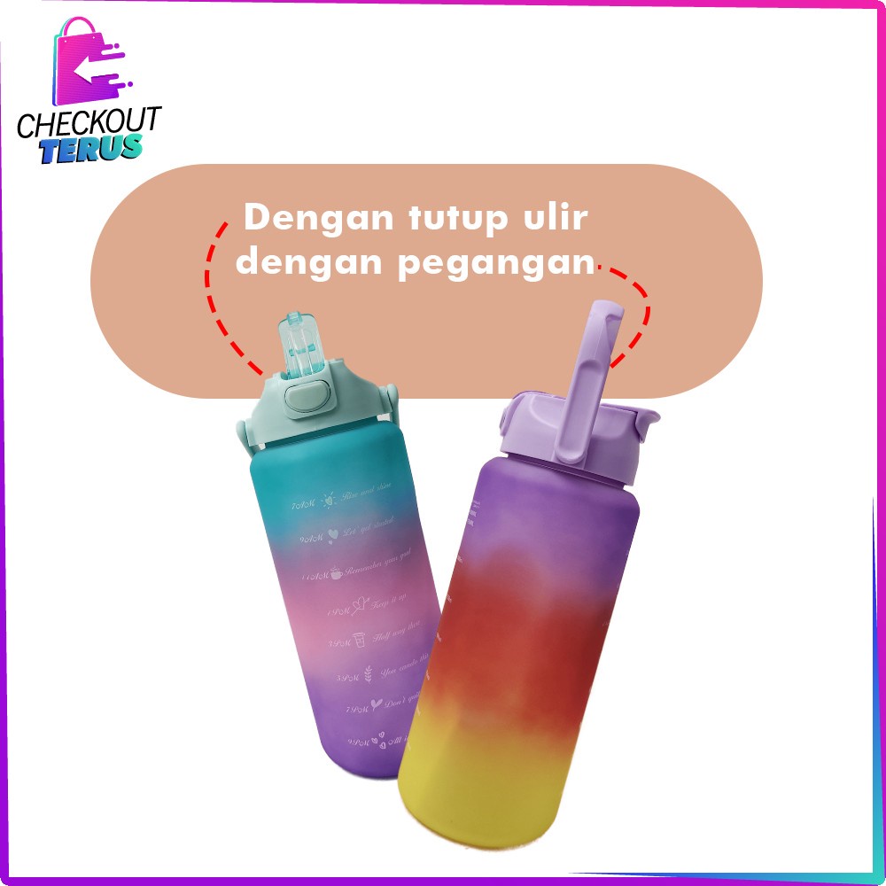 CT C581 Botol Minum Tumbler 2Liter Gradasi Viral BPA Free Botol Air Minum Pelangi Penanda Waktu Tambler Botol Minum Korea