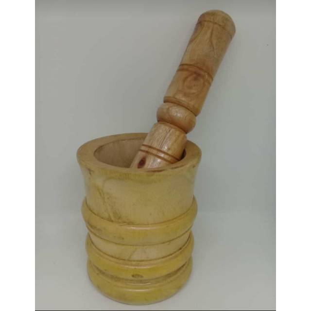 LUMPANG DAN PENUMBUK KAYU MAHONI 18x17 cm -MORTAR DAN PESTLE OBAT DAN MAKANAN